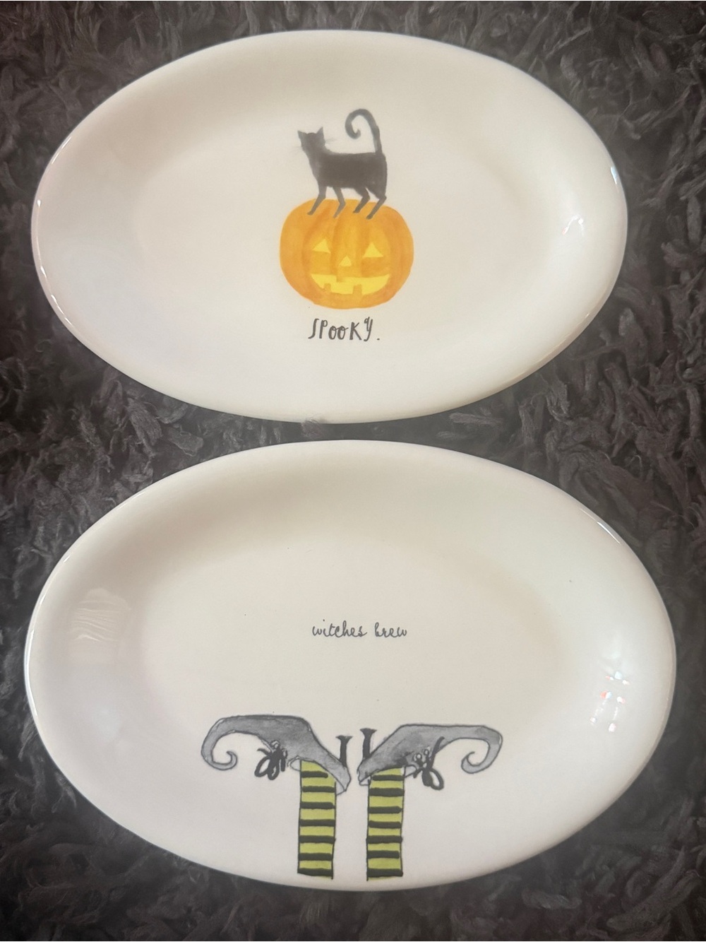 RAE DUNN ceramic plates Spooky Black Cat & Pumpkin Witches Brew appetizer small